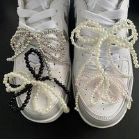 Boucle de chaussure en polyester faite à la main pour femmes avec des clips en métal sertis de strass et un ruban en nœud, accessoires pour lacets de baskets
