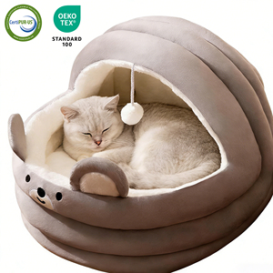 Cama de Felpa Gris para Gatos, Villa Acogedora con Juguete para Gatos y Cachorros - Product Image 6