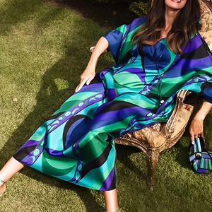 Abito Caftano <span class=keywords><strong>da</strong></span> Donna con Stampa Audace, Scollo a V, Silhouette Ampia, Elegante, per Feste in Giardino <span class=keywords><strong>e</strong></span> Attività all'Aperto, MOQ 1, Spedizione Veloce - Product Image 1