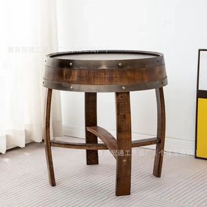 Mesa de centro de madera maciza redonda hecha a mano para sala de estar, mesa auxiliar para uso doméstico, balcón, estilo chino - Product Image 2