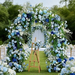 Arche de fleurs artificielles en soie faite à la main, ensemble d'arches luxuriantes à dégradé de couleurs, 7-8 pieds, pour photos de banquet du premier anniversaire de bébé - Product Image 1