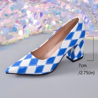 Nouvelles Escarpins Élégants à Carreaux en Similicuir Confortables et Doux pour l'Été 2026, Talon Carré de 7 cm, Bout Pointu, Idéals pour les Fêtes et le Quotidien, pour Femmes