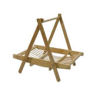 <b>Bamboo</b> Folding Tableware Rack For Hot Pot Serving Tray With Slatted Design Foldable And Portable - Product Image 1