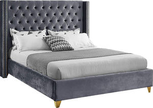 ODM/OEM Luxury Modern Queen King Bed Frame Velvet Gold Nai head Trim <span class=keywords><strong>letto</strong></span> imbottito con ala progettata con trapuntatura dettagliata profonda - Product Image 6