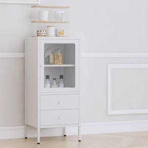 Cassettiera Moderna <span class=keywords><strong>in</strong></span> Acciaio/Metallo Bianco con Ante <span class=keywords><strong>in</strong></span> <span class=keywords><strong>Vetro</strong></span> Temperato, Grande Capacità, Credenza per Soggiorno (2 Cassetti) - Product Image 1
