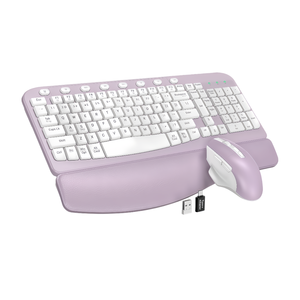 Ergonomisch <span class=keywords><strong>2</strong></span>*AA batterij <span class=keywords><strong>2</strong></span>.4G draadloos toetsenbord en muis set Wave Keys met gebufferde palmsteun Droge batterijproducten OEM - Product Image 1