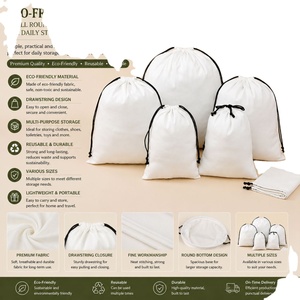 Bolsa Ecológica de Lujo con Cordón, Base Redonda Pequeña, de Tela de Algodón, para Almacenamiento Diario - Product Image 1