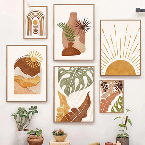 Pintura en lienzo de geometría abstracta, impresiones artísticas bohemias, imágenes de palmeras Monstera, póster de pared de sol y luna, decoración del hogar de mediados de siglo - Product Image 2
