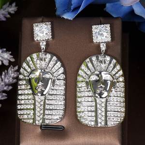 HIBRIDE Hip Hop Egipto Zirconia cúbica blanca colgante cuadrado gota grandes pendientes para mujer compromiso boda graduación joyería E-539 - Product Image 3