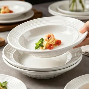 French Simple <b>Ceramic</b> Dinnerware Set Wholesale Pure Color Porcelain Straw Hat <b>Plates</b> and Bowls Set - Product Image 4