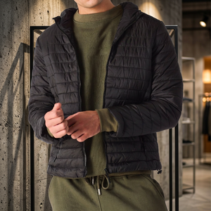 Abrigo de invierno acolchado vintage transpirable informal al por mayor para hombre con cremallera, logotipo personalizado, aislamiento térmico, ropa exterior teñida lisa - Product Image 2