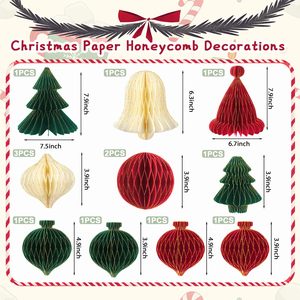 Juego de Decoración Navideña con Campanas, Gorro de Papá Noel, Bola de Panal, Papel Grueso, Adornos Colgantes de Panal, Artículos para Fiestas - Product Image 4