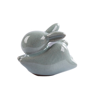 Figurine en céramique de lapin mignon, style Ru Kiln, ornement décoratif pour plateau à thé - pour cadeaux - Product Image 5