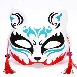 Topeng rubah Halloween topeng Kitsune kucing setengah wajah untuk Cosplay gaya Jepang rubah hewan untuk topeng pesta bola Masquerade