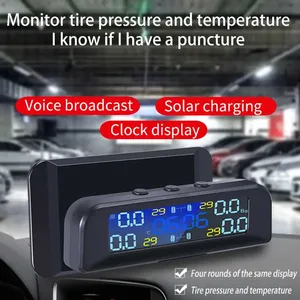 ระบบตรวจสอบแรงดันลมยาง TPMS สำหรับรถยนต์อัจฉริยะ พลังงานแสงอาทิตย์ จอแสดงผลดิจิตอล TMPS LCD พร้อม USB ระบบเตือนภัยอัตโนมัติ เซ็นเซอร์แรงดันลมยาง - Product Image 1