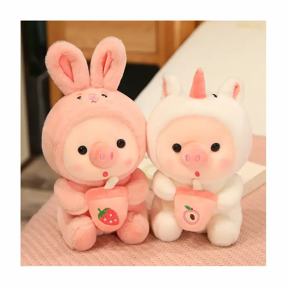 Peluche de cerdo Super Kawaii con almohada de leche de té de burbujas, animales de peluche suaves Boba, muñeco de peluche