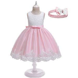 Robe de soirée formelle pour filles, style vintage avec dentelle et nœud, longue, pour enfants de taille moyenne, OEM, personnalisable, vente en gros, tenue de fête et de festival - Product Image 5