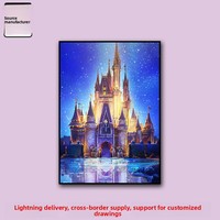 Peinture diamant 5D rectangulaire à motifs de château de nuit de dessin animé, avec strass AB effet poussière de fée, pour art mural DIY en tissu écologique