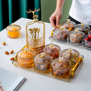 Plato de cristal con compartimentos y tapa, juego de 6 tarros, bandejas para aperitivos, frutos secos, plato para servir en mesa de centro, uso doméstico - Product Image 4