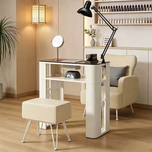 Salon Dedicated Glass <b>Nail</b> Desk Beige Style Single Double Person <b>Nail</b> <b>Table</b> & Chair Combo - Product Image 3