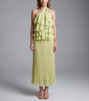 Robe longue décontractée en mousseline élégante, style été 2026, la plus vendue, nouvelle arrivée, coupe ajustée, à volants, col licou, ajourée naturelle
