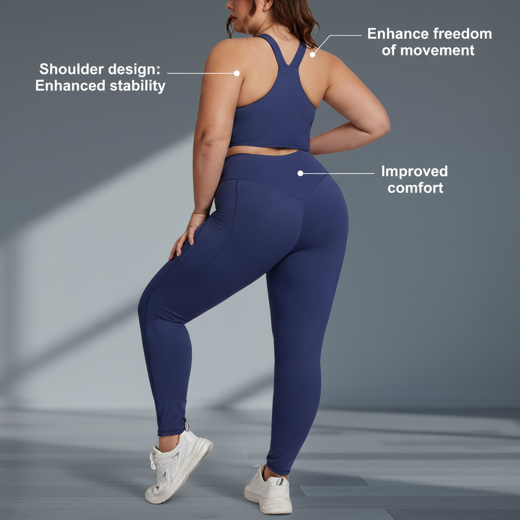 Plus Size 2-Piece Yoga Set High-Waisted Tummy Control Leggings Pockets Seamless Spandex/Nylon Sports Bra 4-Way Stretch