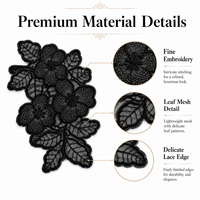 Applique en dentelle florale noire, garniture brodée de fleurs et de feuilles pour robes, gowns, hauts, chemisiers, pièce de décoration de mode à coudre soi-même