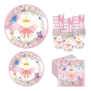 مجموعة أدوات مائدة للاستخدام مرة واحدة بتصميم تاج الفراشة الوردية لعيد الحب وأعياد الميلاد والمناسبات، زينة كرتونية رائجة - Product Image 5