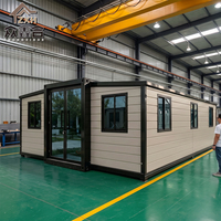 Concept d'habitation contemporain avec un extérieur moderne et épuré, maison portable, 2 chambres, maisons préfabriquées extensibles en conteneurs, utilisation hôtelière