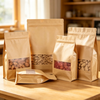 Sachet Doypack en Papier Kraft avec Fenêtre Transparente et Fermeture Ziploc pour Emballage Alimentaire (Noix, Fruits Secs, Graines, Snacks)