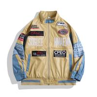 Blouson de pilote en cuir camel pour homme, style motard, avec col montant et empiècements, vente en gros