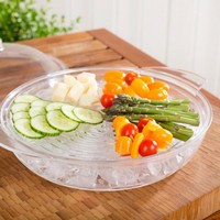Plateau de service rond réfrigéré, plateau à fruits, plateau de service à 3 compartiments, grand seau à glace avec couvercle en dôme pour la maison