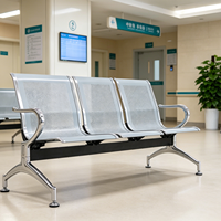 Chaise d'attente 3 places en acier laminé à froid pour aéroport, dossier perforé, accoudoir chromé, sièges en rangée pour hall d'hôpital, fabricant OEM