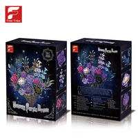 Bouquet de fleurs violettes en blocs de construction à petites particules, ornement de rose à brancher, fleur éternelle portable, cadeau d'anniversaire