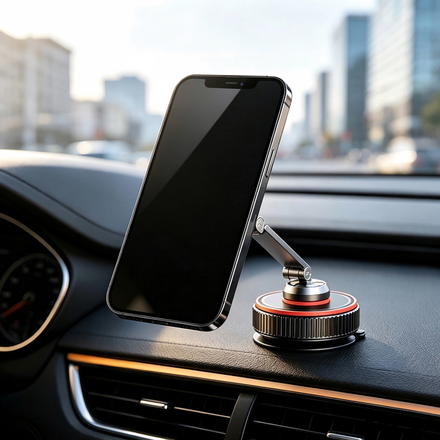 Single Fold Vacuum Suction Mount Magnetic Car Phone Holder Aluminum Alloy N52 Strong Magnet for 6 Inch Smartphones