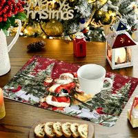 Ensemble de Napperons de Noël Transfrontaliers – Décoration Père Noël en Lin Anti-taches et Isolant Thermique à Motif Écossais