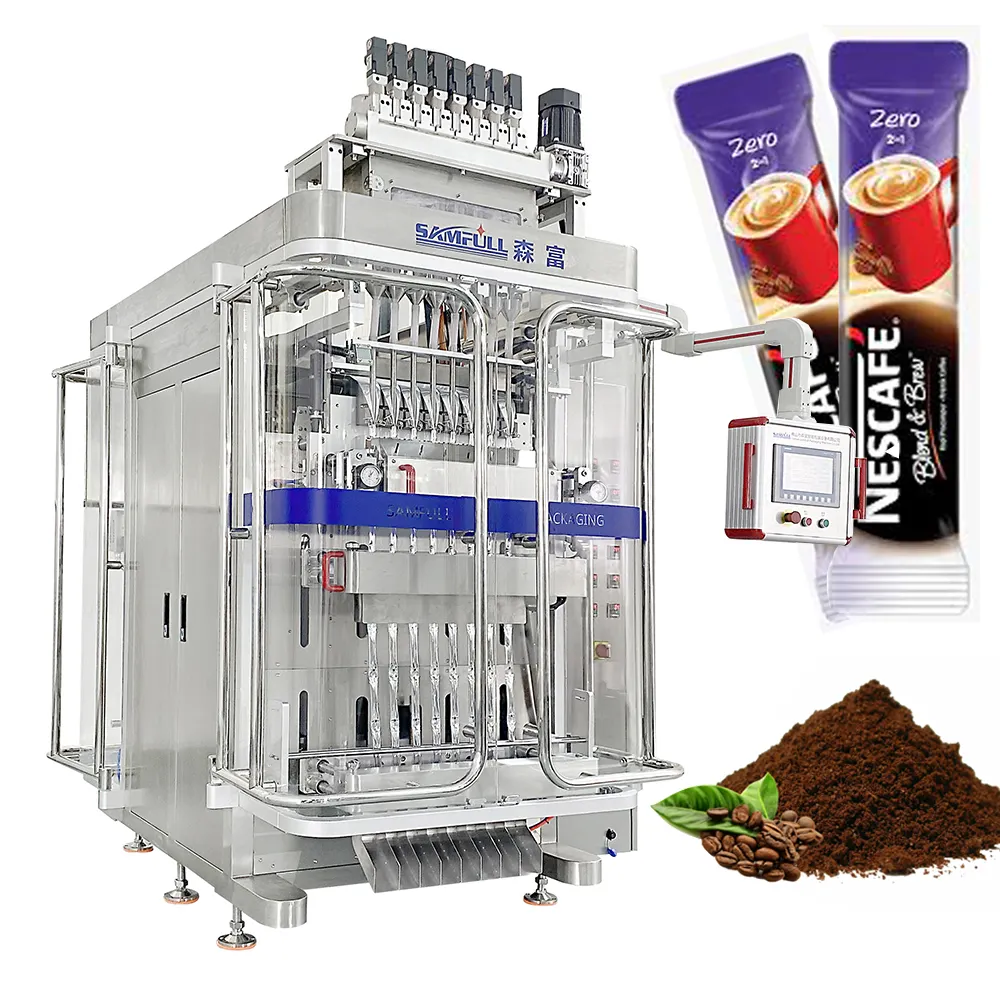 Macchina imballatrice per caffè istantaneo multi linea vffs completamente automatica riempitrice per caffè in bustina di polvere a 8 corsie