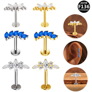 <b>Titanium</b> Plated Flower <b>Stud</b> Earrings 5A Zircon F136 <b>Titanium</b> Alloy Ear Bone Jewelry for Piercing - Product Image 1