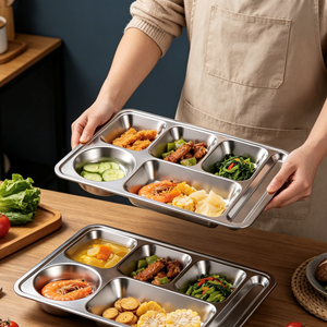 FLEY - Plato de Acero Inoxidable Ecológico para Servir Comida, Plato Rectangular Dividido para Servir Aperitivos y Comida Rápida - Product Image 2
