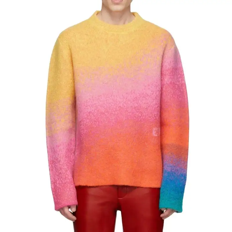 Suéter de punto para hombre superventas de 2024, suéter informal de Color degradado con logotipo bordado de alta calidad, suéter Unisex de talla grande