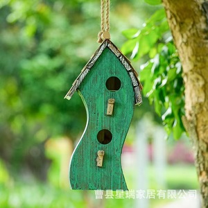 Wooden Birdhouse Green Irregular Shape Hanging Ornament Handmade <b>Garden</b> Decoration - Product Image 1