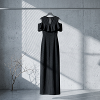 Robe de soirée longue noire unie à col licou, épaules dénudées et volants, pour femme, idéale pour les fêtes formelles - Vente en gros OEM