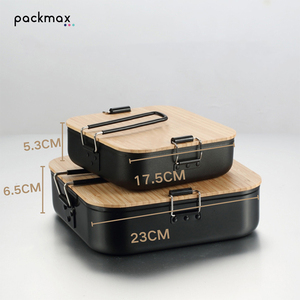 Portable Aluminum Travel Food Container with Bamboo Wood Lid, <b>Microwave</b>-Safe <b>Lunch</b> Bento <b>Box</b> for Fruit Snack Storage - Product Image 4