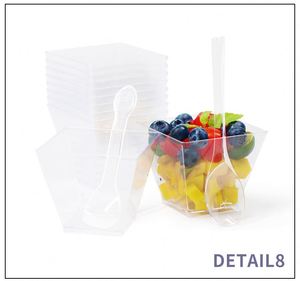 Vasos de Plástico PS Cuadrados Transparentes Biodegradables de 5oz/150ml para Postres, con Tapas y Cucharas, para Pastel de Queso, Tiramisú y Helado, Venta al Por Mayor Personalizada - Product Image 2
