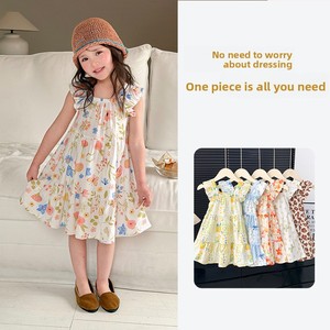 Robe sans manches pour filles, motif floral personnalisé, en soie de lait, traitement doux, nouvelle collection été 2026, vêtements pour enfants, vente en gros - Product Image 2