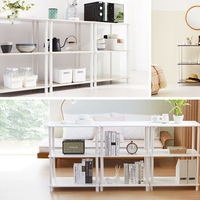 Meuble de rangement de cuisine moderne à 3 niveaux, écologique, avec étagères coulissantes pour micro-ondes et cuiseur à riz, en panneau de densité moulé par aspiration