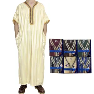 Desain baru al haramain jubba Kaftan Muslim kualitas tinggi Kaftan Muslimah Dubai lengan pendek Arab Thobes jubah Qamis untuk pria