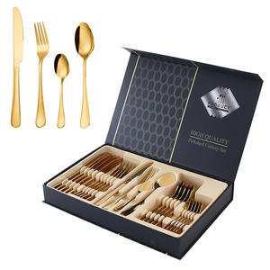 High Quality Polished <b>Cutlery</b> <b>Set</b> 24 Piece Stainless Steel Knife Fork Spoon Gift Box Durable Red Handle - Product Image 2