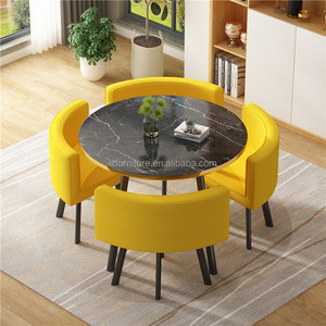 French Style Modern <b>Space</b> <b>Save</b> Small Home Dinning Furniture Restaurant Round Marble Gold Metal Base Dining <b>Table</b> and 4 Chair Set - Product Image 5