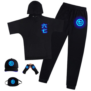 Ensemble de vêtements pour garçons adultes Manga Research 567, sweat-shirt à capuche, pantalon, casquette, masque, gants, coton noir - Product Image 1